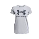 Remera Under Armour de mujer color rojo, de corte clásico y manga corta. Presenta el logo de la marca estampado en el pecho con diseño de animal print.