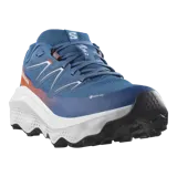 Championes de trail running Salomon Ultra Flow 2 Gore-Tex impermeables, color azul con suela blanca y detalles en rojo.