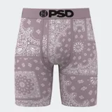 Calzoncillos tipo bóxer PSD color lila con estampado de cachemir blanco.