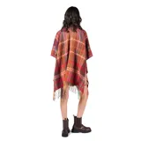 Poncho abierto con diseño de tejido en zigzag multicolor, con flecos en el ruedo.
