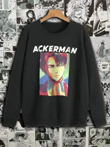 Buzo negro con estampado del personaje Levi Ackerman del anime Shingeki no Kyojin (Ataque a los Titanes).