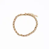 Pulsera dorada de eslabones gruesos con cierre de mosquetón y cadena de alargue.