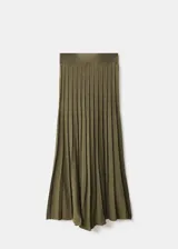 Falda larga de punto color verde militar con diseño evasé y cintura elástica.