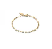 Pulsera dorada con eslabones rectangulares medianos y cierre de mosquetón.