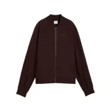 Campera Puma Full Zip Jacket de color marrón oscuro, con cierre frontal completo, cuello tipo bomber, mangas largas raglán y el logo de la marca bordado en el pecho.