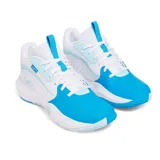 Championes de básquetbol Under Armour modelo Lockdown 7, con diseño en blanco y azul. Presentan parte superior de malla transpirable con superposiciones de cuero sintético, entresuela de EVA para mayor amortiguación y suela de caucho con patrón de tracción en espiga.