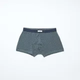 Pack de tres boxers de algodón elástico en tonos de verde y gris, con cinturilla elástica azul marino.