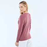 Camiseta de manga larga con cuello en pico, confeccionada en tejido de algodón liso.