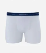 Calzoncillo bóxer blanco de microfibra con cintura elástica azul marino con la inscripción Lupo Underwear en blanco.