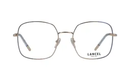 Armazón de anteojos Lancel modelo 90009, color dorado, con forma cuadrada y detalles en azul en el borde superior del lente y en las patillas.
