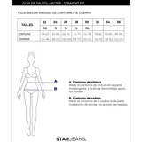 Pantalón de jean azul de corte recto, tiro medio y lavado stone wash.