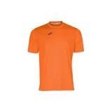 Remera deportiva naranja de manga corta con logo Joma estampado en negro.