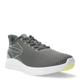 Championes deportivos Topper modelo VR Speed 2, de color gris con detalles en amarillo neón. Presentan una capellada de malla transpirable, cierre con cordones y suela blanca con refuerzos en amarillo.