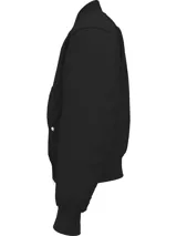 Campera bomber negra Tommy Hilfiger con cuello, puños y bajo de punto canalé. Tiene cierre de cremallera, dos bolsillos ribeteados en la cintura con botones de presión y logo de Tommy Hilfiger bordado en el pecho.