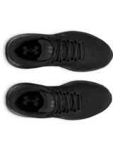 Championes de running Under Armour modelo Phade RN 3, color negro. Presentan una parte superior de malla ligera y transpirable con soporte estratégico, entresuela con amortiguación de EVA y suela de goma resistente con ranuras flexibles.
