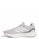 Championes Adidas Runfalcon 5, color lila claro con detalles en blanco y gris. Presentan una malla transpirable en el upper, las tres franjas características en blanco y una entresuela con tecnología Cloudfoam.