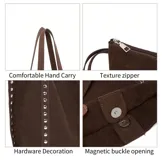 Bolso tote negro de gamuza con tachas plateadas en los laterales y doble asa de hombro.