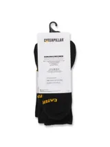 Medias de caña media color negro con logo de Caterpillar bordado en amarillo en la parte superior. Cuentan con suela acolchada y tejido de hilo de dos capas.