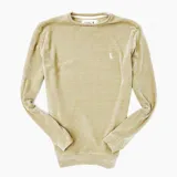 Buzo de chenille color beige, de corte recto y cuello redondo.