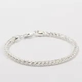 Pulsera de plata 925 con diseño de cadena tejida tipo espiga y cierre de mosquetón.