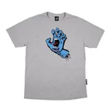 Remera gris de manga corta con cuello redondo y estampado frontal de la mano Screaming Hand de Santa Cruz en azul y rojo.