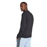 Buzo deportivo Adidas de hombre, color negro con gran logotipo de las tres barras en blanco estampado en el pecho, cuello redondo y puños y cintura elásticos acanalados.