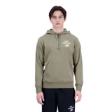 Canguro verde oliva de algodón y poliéster con capucha, cordones ajustables y bolsillo tipo canguro. Logotipo de New Balance estampado en el pecho y en el pantalón.