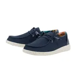 Mocasines Hey Dude Wendy, color azul marino, con cordones elásticos y plantilla anatómica de espuma viscoelástica.