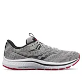 Championes de running Saucony Omni 21, color gris con detalles en negro y rojo.