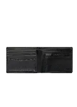 Billetera Rip Curl Stapler PU All Day de color negro, confeccionada en poliuretano con diseño plegable y el logotipo de la marca grabado en relieve en la parte frontal.