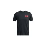 Remera de manga corta Under Armour, color negro, con cuello redondo acanalado y estampado gráfico en el pecho en tonos rojizos.