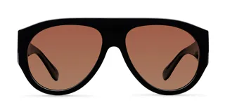 Lentes de sol estilo aviador con montura oversized de color negro y lentes polarizados en tono marrón. Presentan un diseño retro de líneas limpias y estructura robusta.
