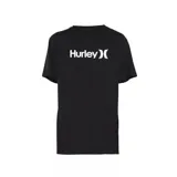 Remera negra de manga corta con logo de Hurley estampado en blanco en el pecho.