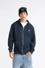Buzo polar con capucha Quiksilver Basic Hood Zip, color azul marino, con cierre frontal completo, bolsillos tipo canguro y logo bordado en el pecho.