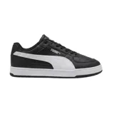 Championes Puma Caven III de estilo urbano, confeccionados en cuero sintético negro con la icónica franja lateral en blanco y suela de goma blanca.