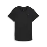 Remera deportiva Puma color negro jaspeado, de manga corta y cuello redondo, con el logo de la marca estampado en el pecho.