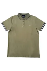 Remera polo color salmón de estilo jersey, corte regular, con logo estampado y detalles en azul marino en cuello y mangas. Confeccionada en algodón y spandex.