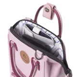 Bolso cartera Cabaia Nano Bag, color rosa, con correa extraíble y logo de la marca.