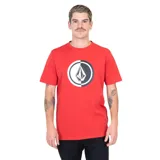 Remera roja de manga corta con logo Volcom estampado en el pecho.