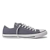 Championes urbanos Converse All Star de lona color gris, con puntera y suela de goma blanca y cordones blancos.