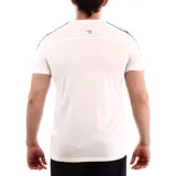 Remera deportiva Diadora color crema, de manga corta con tiras laterales estampadas en las mangas y logo de la marca bordado en el pecho.