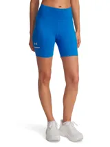 Calza corta deportiva Under Armour de tiro alto, confeccionada en tejido HeatGear superligero y elástico. Presenta bolsillos laterales, detalles reflectantes y bajo sin dobladillo.