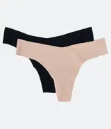 Pack de dos tangas de microfibra con corte a láser, una color piel y otra negra.