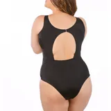 Malla entera con corpiño negro, breteles anchos y espalda cavada. Parte inferior con estampado animal print en tonos rosa y celeste.