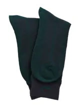 Calcetín de caña media para hombre, color verde oscuro, con tejido acanalado y detalle de logo en la puntera y el puño.