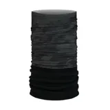 Bufanda tubular Buff modelo Polar Rabey, de diseño versátil con una sección superior estampada en tonos grises y una sección inferior de tejido polar negro.