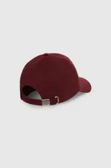 Gorra bordó Anine Bing de algodón con diseño estilo universitario y texto bordado en blanco en el frente.