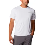 Remera de senderismo Columbia Hike Crew Omni-Wick de color blanco, con cuello redondo y mangas cortas. Cuenta con tecnología de secado rápido y absorción de humedad, además de un sutil logo de la marca estampado en el pecho.