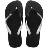 Ojotas Havaianas modelo Top Mix, con planta negra texturizada y tiras blancas.