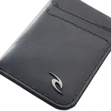 Billetera tarjetero Rip Curl Brand Card Rfid Slim, color negro, con logo metálico de la marca en la parte inferior.